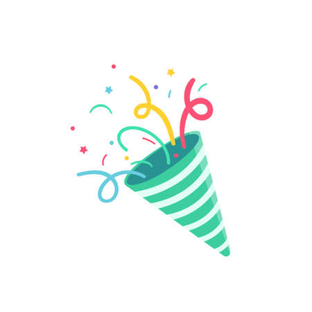 Fireworks vector draws a party. Confetti floating from the birthday party fireworksのイラスト素材