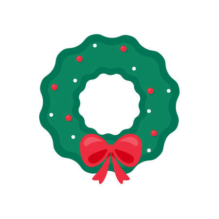 Christmas wreath vector. Winter garland adorned with red holly berries on green pine branches.のイラスト素材