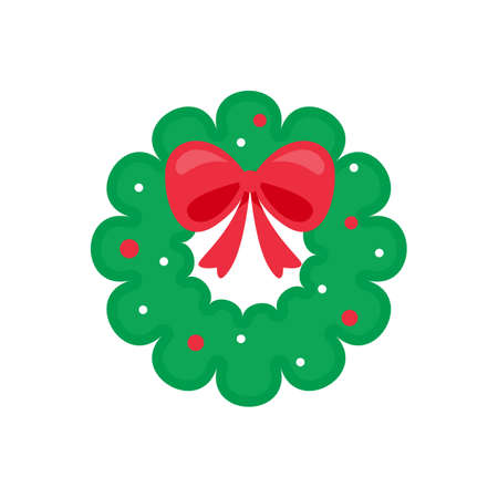 Christmas wreath vector. Winter garland adorned with red holly berries on green pine branches.のイラスト素材