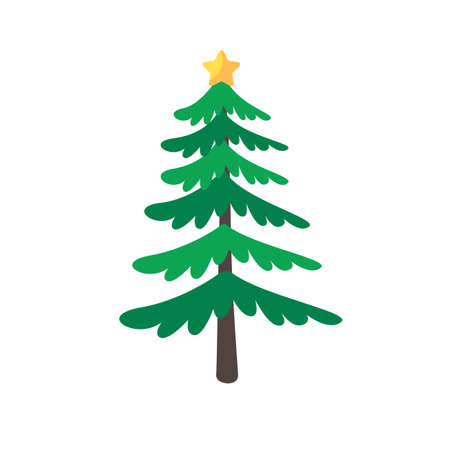 Christmas tree. Green pine tree decorated with stars for Christmas decorations.のイラスト素材