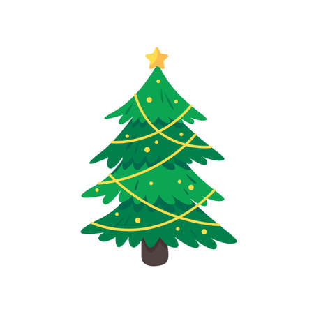 Christmas tree. A pine tree decorated with colorful lights to celebrate Christmas.のイラスト素材