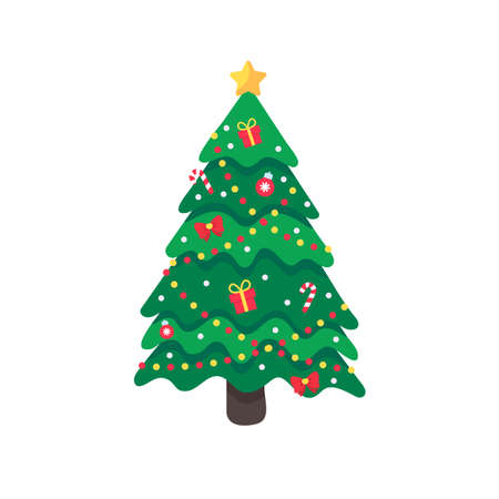 Christmas tree. A pine tree decorated with colorful lights to celebrate Christmas.のイラスト素材