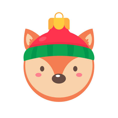 animal face christmas ball wearing a red woolen hat for decoration on Christmasのイラスト素材