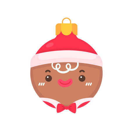 animal face christmas ball wearing a red woolen hat for decoration on Christmasのイラスト素材