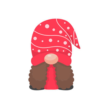 Christmas gnome. A little gnome wearing a red woolen hat. celebrate on christmasのイラスト素材