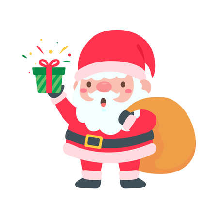 cartoon santa wearing red knitted hat for decorating Christmas greeting cardsのイラスト素材