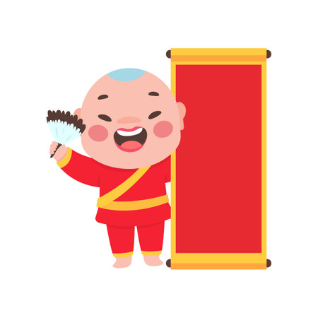 Chinese children wear red national costumes to celebrate Chinese New Year.のイラスト素材