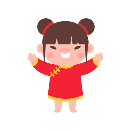 Chinese children wear red national costumes to celebrate Chinese New Year.のイラスト素材