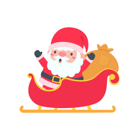 cartoon santa wearing red knitted hat for decorating Christmas greeting cardsのイラスト素材