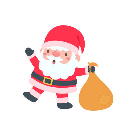 cartoon santa wearing red knitted hat for decorating Christmas greeting cardsのイラスト素材