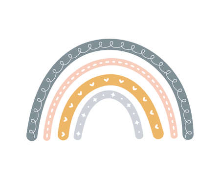 scandinavian rainbow cute greeting card elements isolated on a white backgroundのイラスト素材