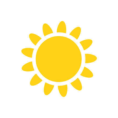 Vector cartoon yellow sun Shining light rays to heat the summer. Isolated on white background.のイラスト素材