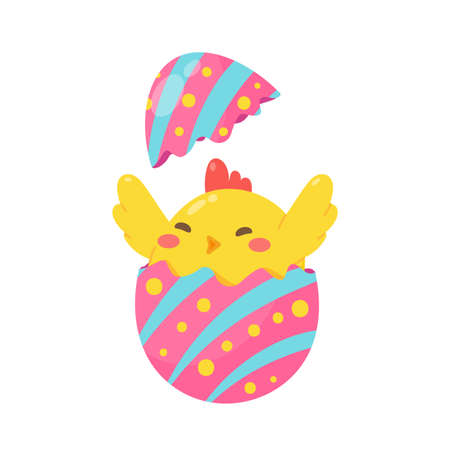 cartoon little chick Hatched eggs on Easter. decorate greeting cards for childrenのイラスト素材