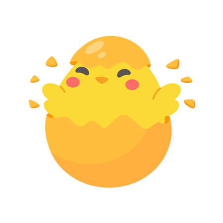 cartoon little chick Hatched eggs on Easter. decorate greeting cards for childrenのイラスト素材