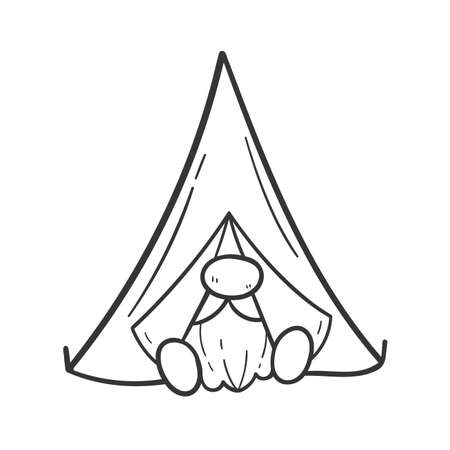 cartoon lines camping gnomes holding hiking gear coloring book for kidsのイラスト素材
