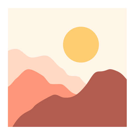 overlapping mountain landscape background with the sun wall artのイラスト素材
