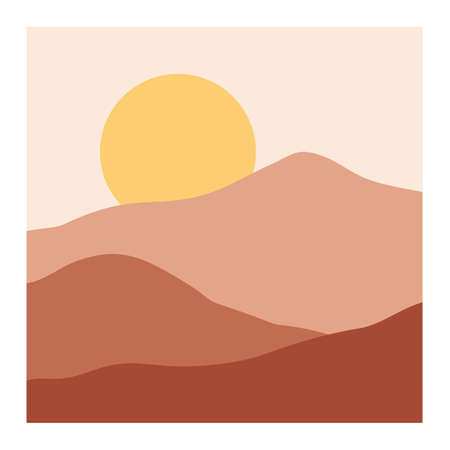 overlapping mountain landscape background with the sun wall artのイラスト素材