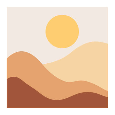 overlapping mountain landscape background with the sun wall artのイラスト素材
