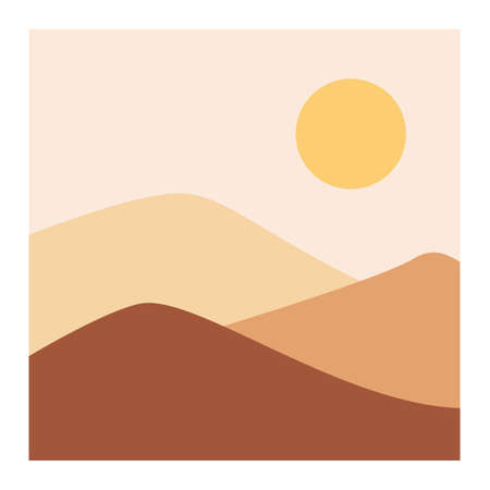 overlapping mountain landscape background with the sun wall artのイラスト素材