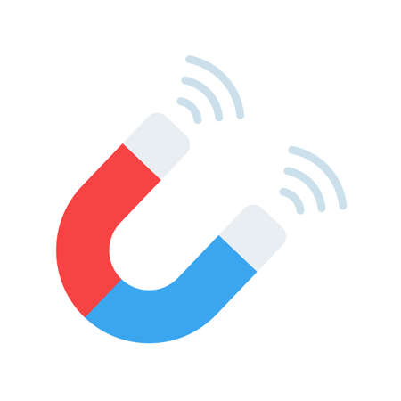 Horseshoe magnet icon with lightning shaped attraction.のイラスト素材