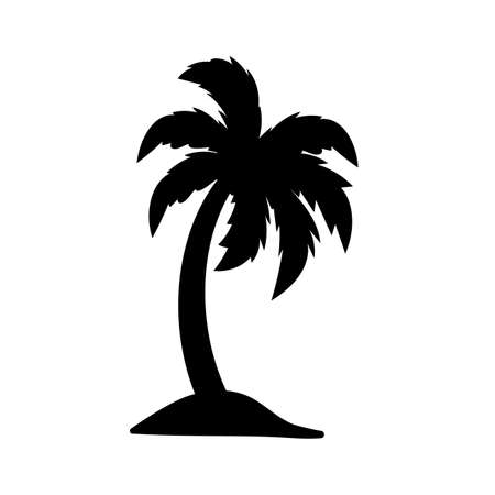 Coconut tree silhouette. summer sunset sea designのイラスト素材