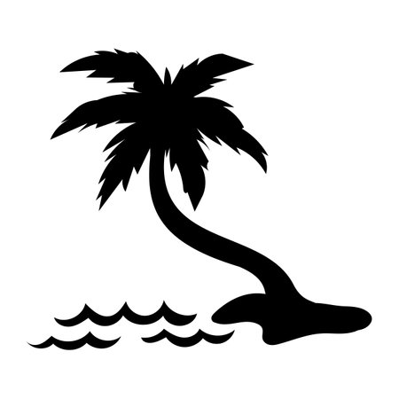 Coconut tree silhouette. summer sunset sea designのイラスト素材