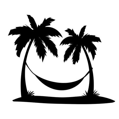 Coconut tree silhouette. summer sunset sea designのイラスト素材