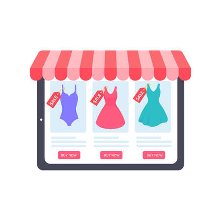 Awning protruding from the electronics The idea of ââopening an online store Product advertisingのイラスト素材