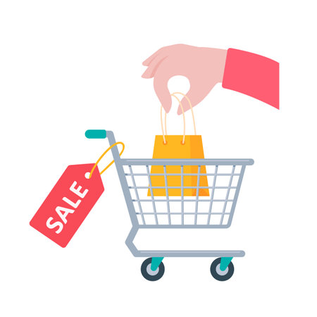Shopping bags on the shopping cart online shopping ideasのイラスト素材