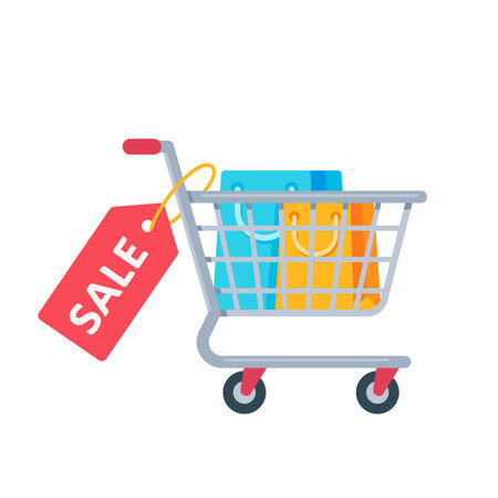 Shopping bags on the shopping cart online shopping ideasのイラスト素材