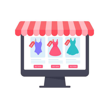 Awning protruding from the electronics The idea of ââopening an online store Product advertisingのイラスト素材