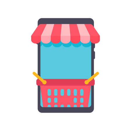 Awning protruding from the electronics The idea of ââopening an online store Product advertisingのイラスト素材