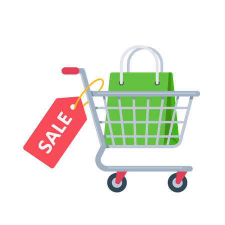 Shopping bags on the shopping cart online shopping ideasのイラスト素材
