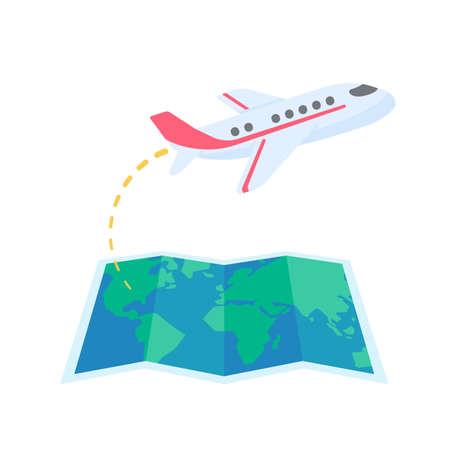 passenger plane flying on the world map vacation travel ideasのイラスト素材