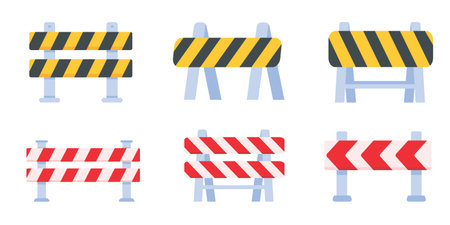 Safety barriers, road repair lines, construction warning signsのイラスト素材