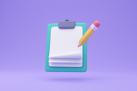 3D report paper clipboard. Note paper for checklist notes. 3D illustration.の写真素材