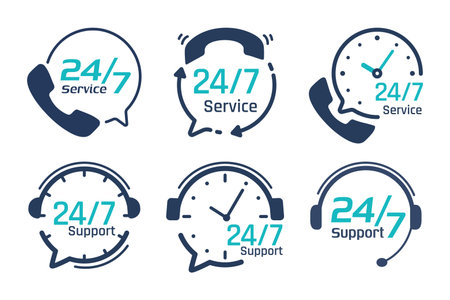 24 hour service icon.Speech bubbles. Phone support consulting customer problems.のイラスト素材