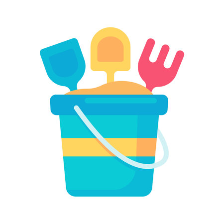 Sand buckets and scoops For children to play in building sand castles.のイラスト素材