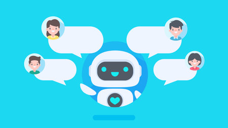 Auto reply system with intelligent robots provide information and help customers with problemsのイラスト素材