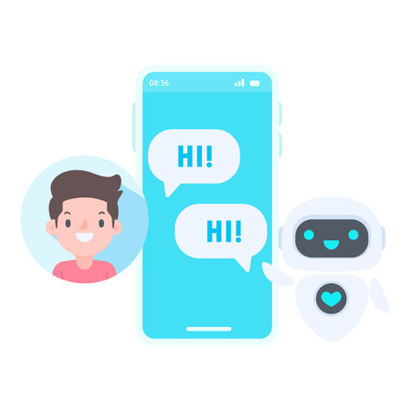 Auto reply system with intelligent robots provide information and help customers with problemsのイラスト素材