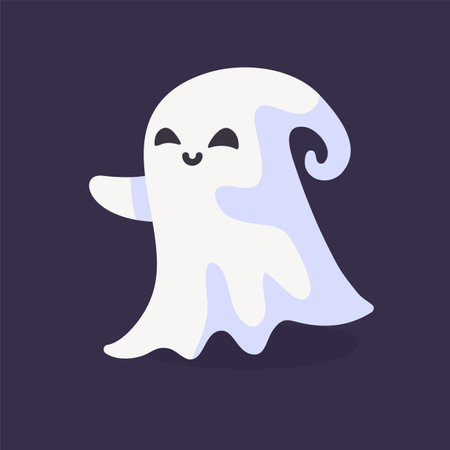 Cartoon ghost in white robe floating Haunt and scare people on Halloween night.のイラスト素材