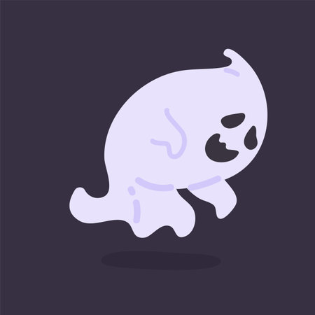 Cartoon ghost in white robe floating Haunt and scare people on Halloween night.のイラスト素材