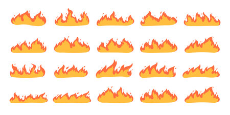 Cartoon fire effect. A yellow bonfire burns to heat.のイラスト素材