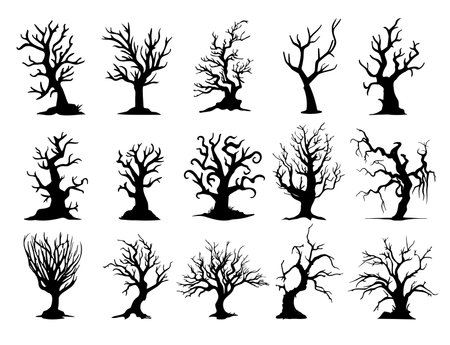 dry tree silhouette Ghost tree with scary devil face for Halloween card decorationのイラスト素材