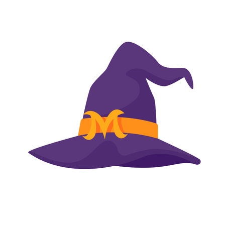 Witch's hat. Magic hat. The costume adorns the little wizard's head at a Halloween party.のイラスト素材