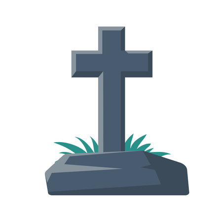 cartoon gravestones of the dead The crucifix on the grave halloween night horrorのイラスト素材