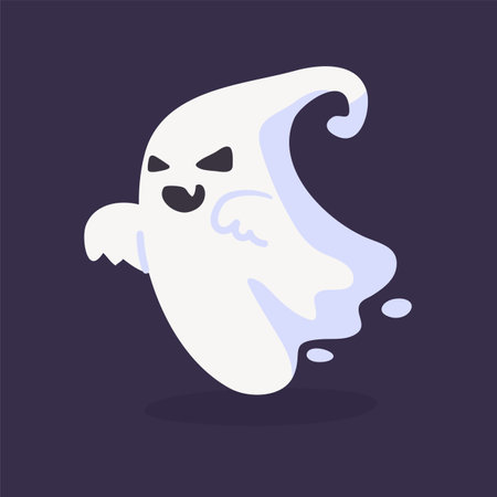 Cartoon ghost in white robe floating Haunt and scare people on Halloween night.のイラスト素材