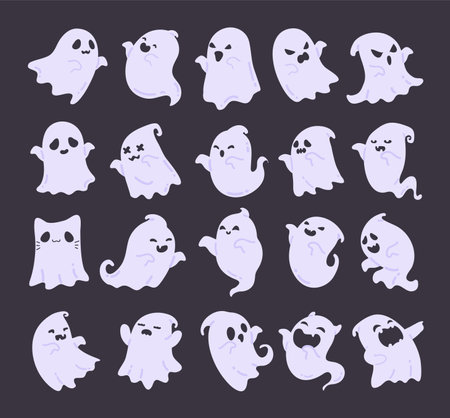 Cartoon ghost in white robe floating Haunt and scare people on Halloween night.のイラスト素材