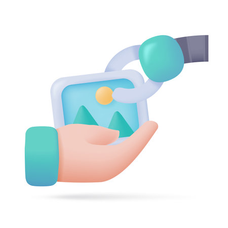 Robotic hand supports human work The concept of collaboration with robots. 3D illustrationのイラスト素材