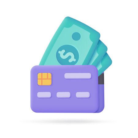 Credit card 3d icon. Online payment cashless society Secure payment by credit card. 3d illustrationのイラスト素材